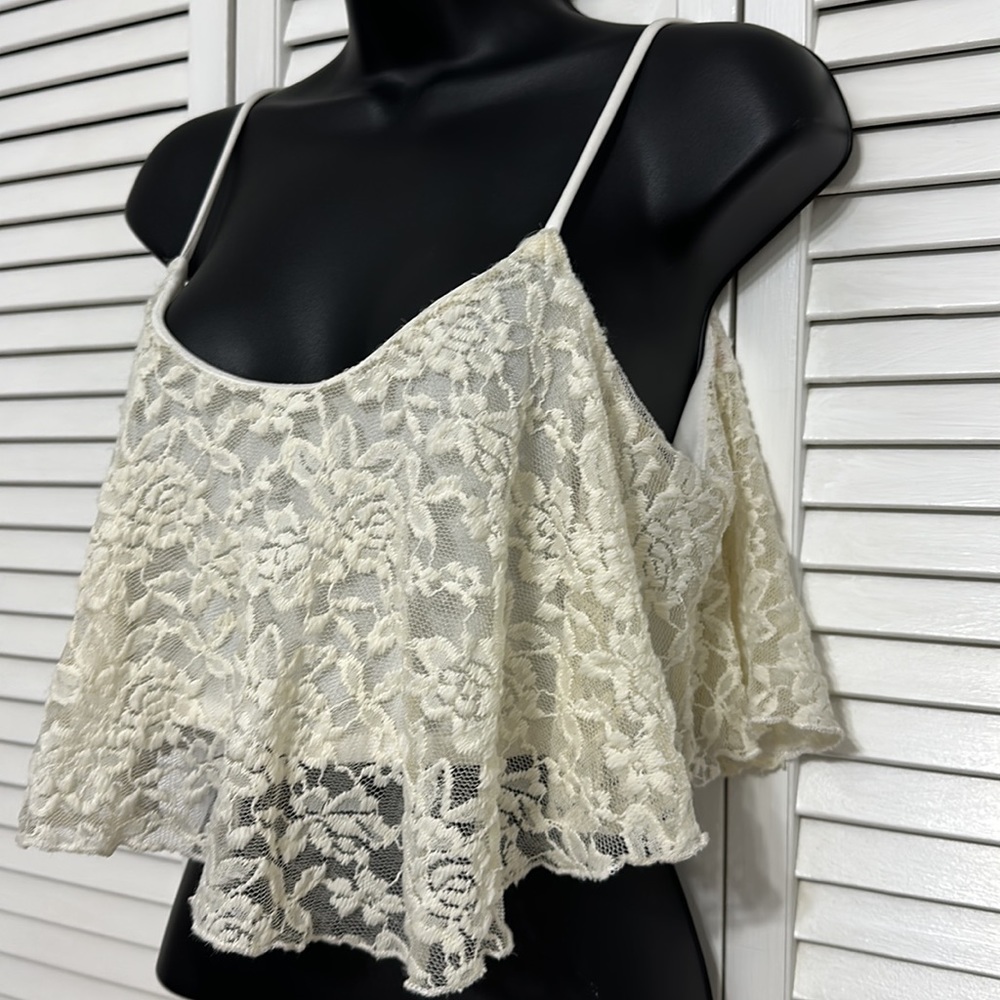 Lovely 153 Lined Large Cream Floral Lace-Cropped Cami Tank Top